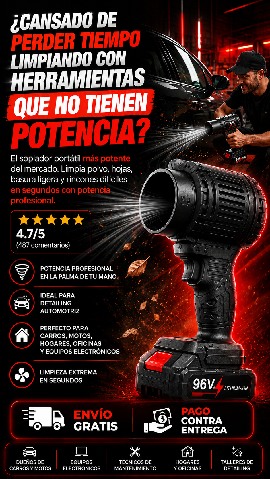 Soplador TurboJet Recargable de Alta Potencia