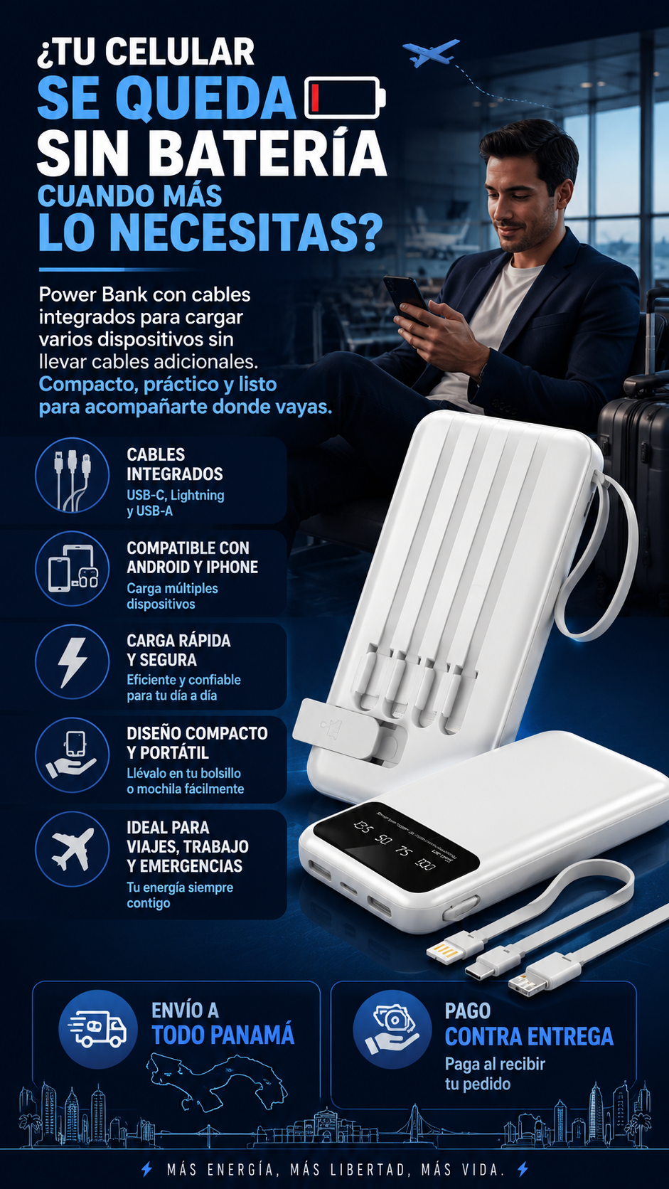 Power bank 10000 mAh con cables integrados