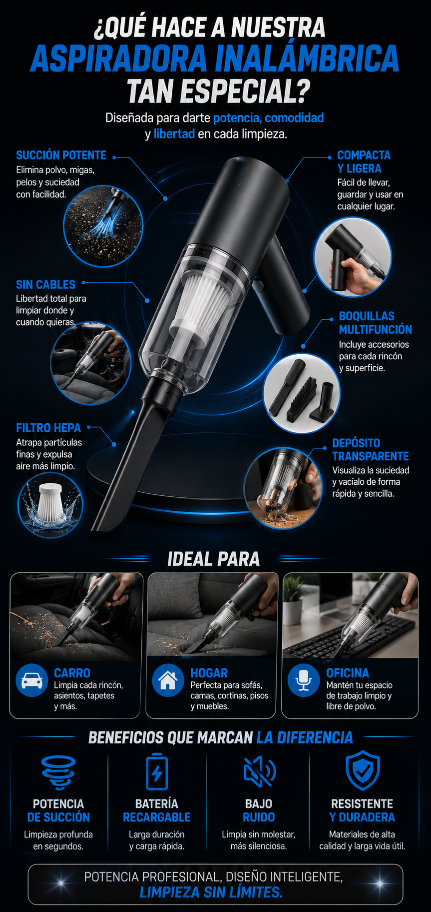 Mini Aspiradora Inalámbrica de Alta Potencia para Auto y Hogar