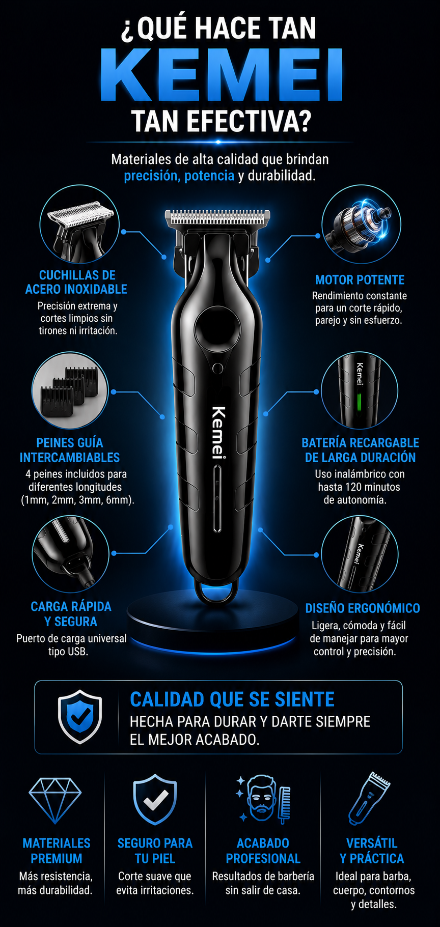 MAQUINA AFEITAR KEMEI KM-1563