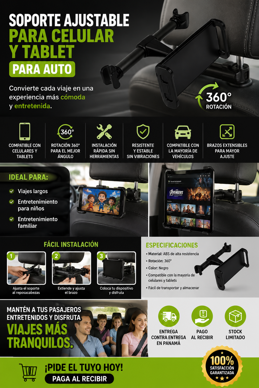 DriveTab™ | Soporte de Reposacabezas para Celular y Tablet en el Auto