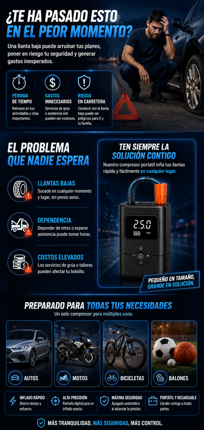 Compresor de Aire Portátil Digital Recargable
