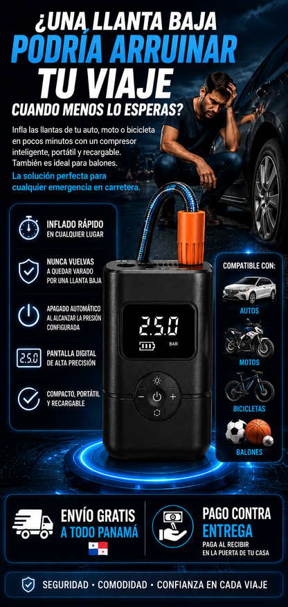 Compresor de Aire Portátil Digital Recargable