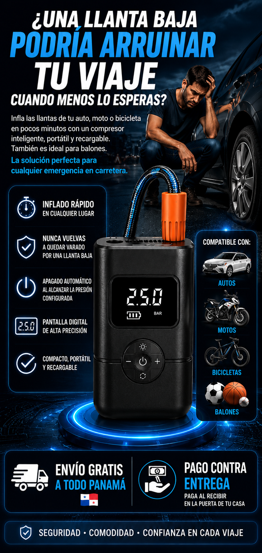 Compresor de Aire Portátil Digital Recargable