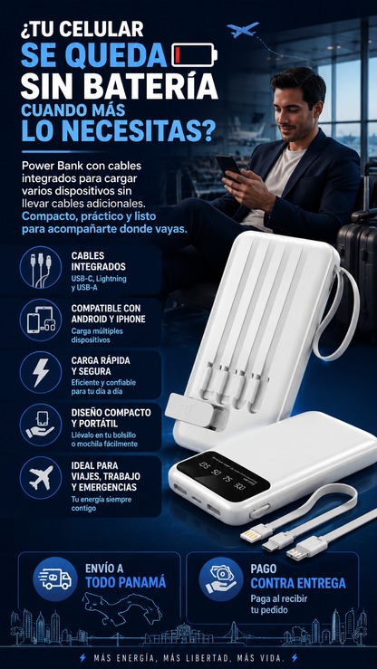 Power bank 10000 mAh con cables integrados