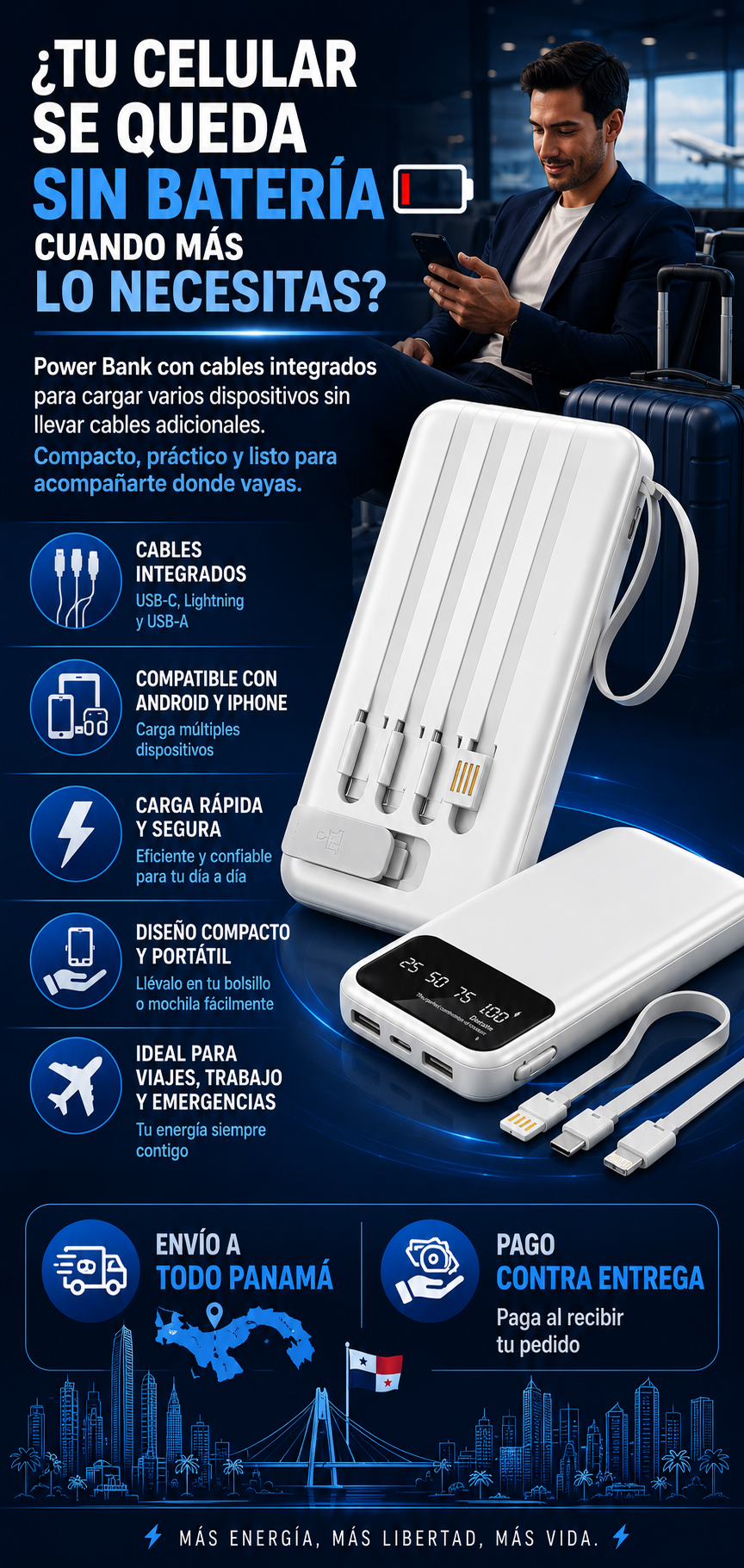 Power bank 10000 mAh con cables integrados