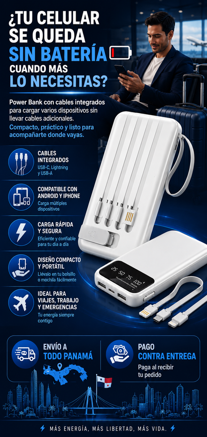 Power bank 10000 mAh con cables integrados