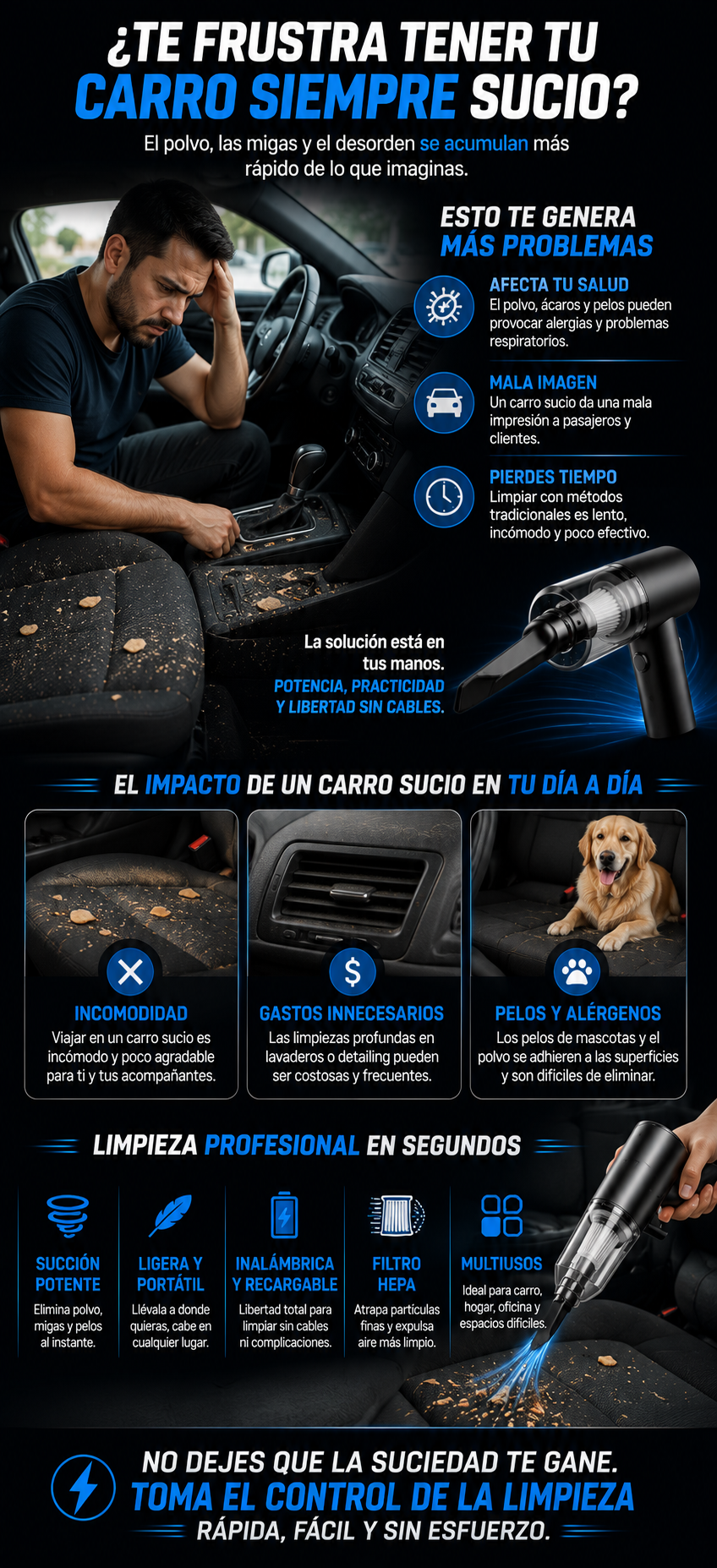 Mini Aspiradora Inalámbrica de Alta Potencia para Auto y Hogar