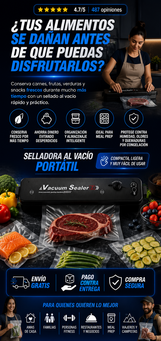 Selladora al Vacío Portátil | Conserva tus Alimentos Frescos por Más Tiempo