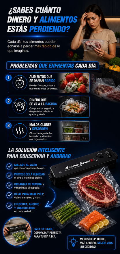Selladora al Vacío Portátil | Conserva tus Alimentos Frescos por Más Tiempo