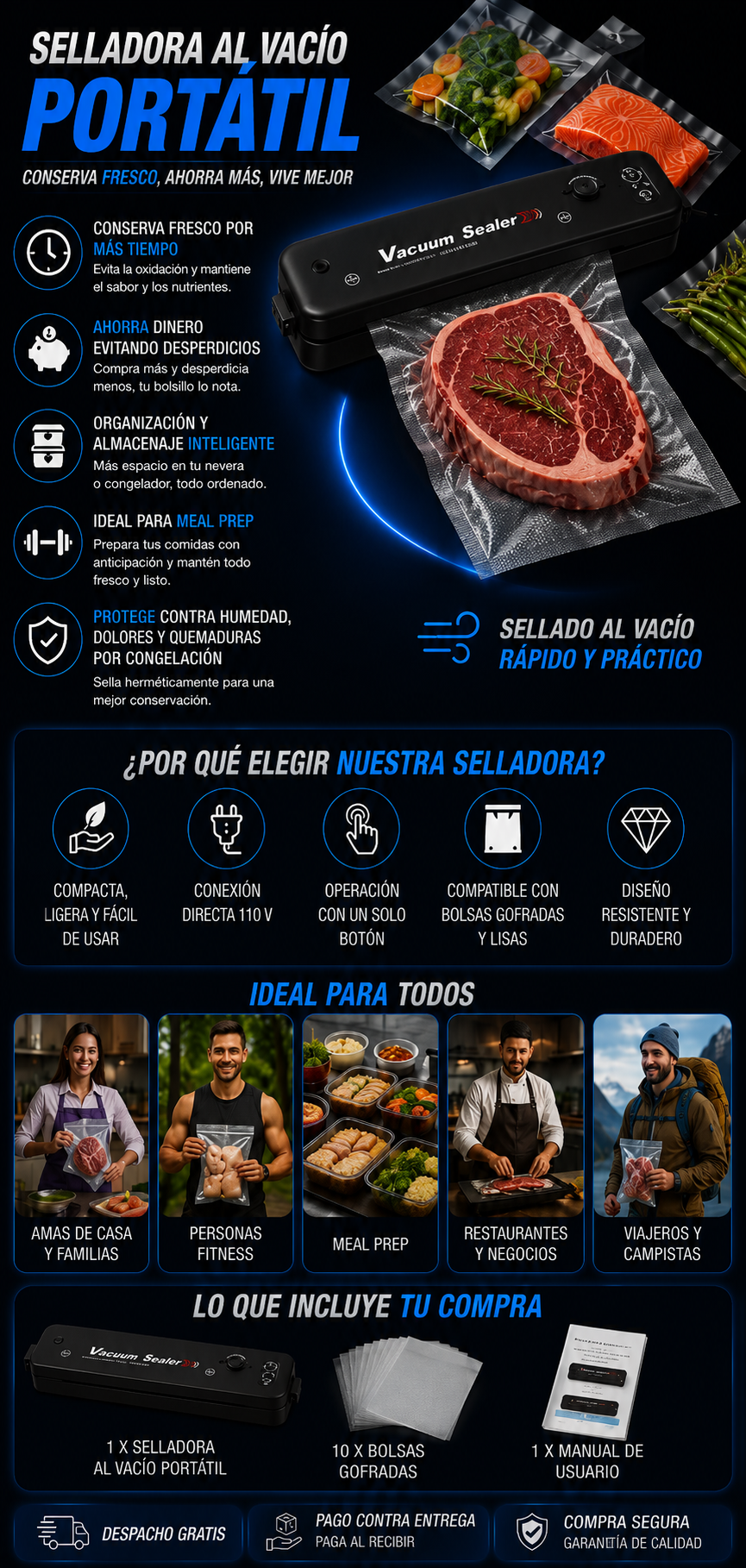 Selladora al Vacío Portátil | Conserva tus Alimentos Frescos por Más Tiempo