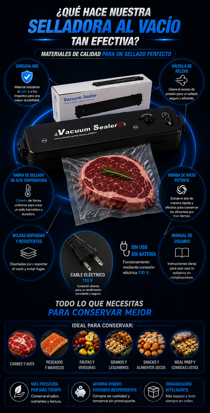 Selladora al Vacío Portátil | Conserva tus Alimentos Frescos por Más Tiempo