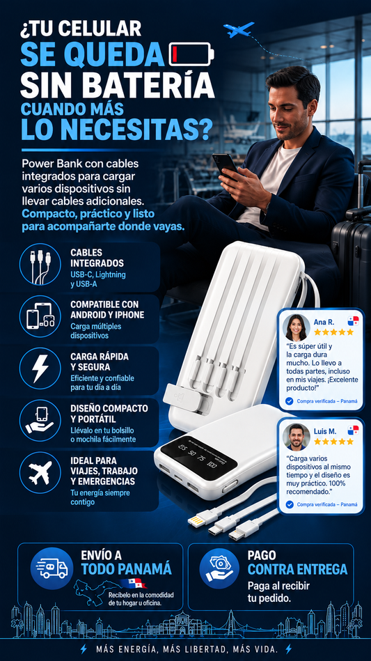 Power bank 10000 mAh con cables integrados